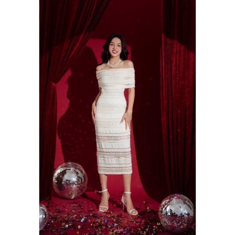 Đầm ren trễ vai hàng thiết kế cao cấp dáng dài