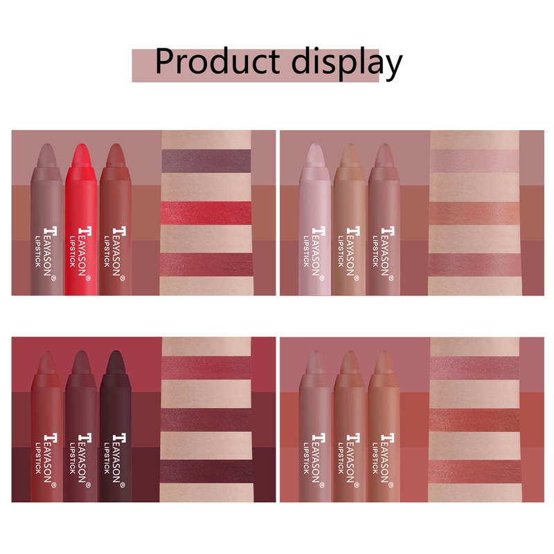 [Hàng mới về] Set 3 son bút chì màu lì nude kháng nước lâu trôi chuyên dụng trang điểm cho nữ