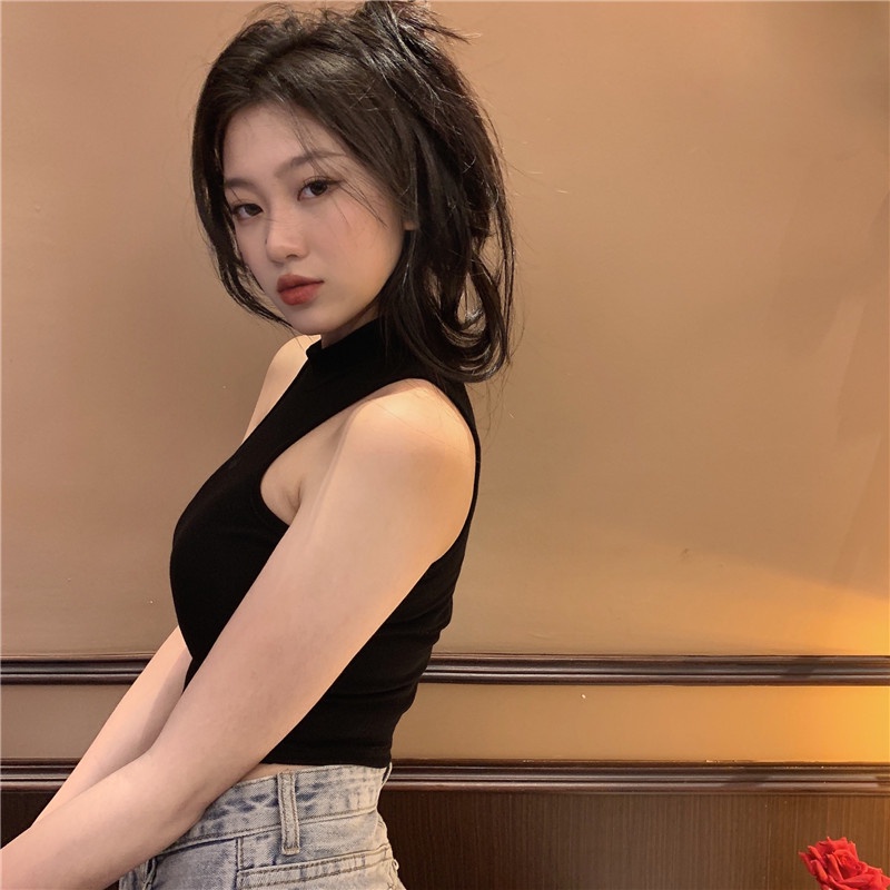 Cocory vn Áo kiểu croptop sát nách cổ lọ 5 màu sắc tùy chọn trẻ trung thời trang dành cho nữ