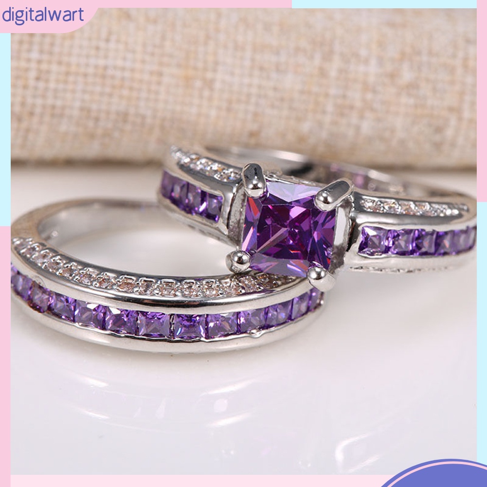 Set 2 nhẫn mặt vuông đính đá thạch anh tím