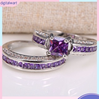 Set 2 nhẫn mặt vuông đính đá thạch anh tím