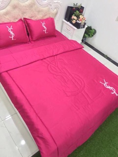 Bộ chăn ga gối Đũi 5 món (ga chun chăn trần bông y ảnh)