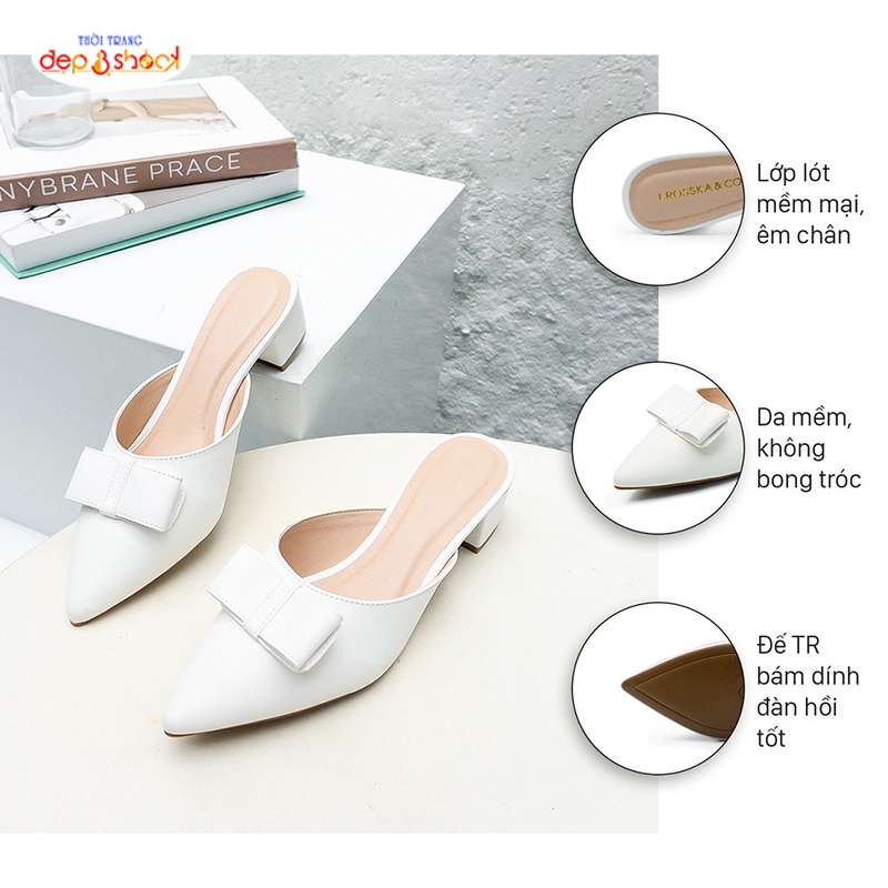 Giày sục cao gót mũi nhọn 5 phân đính nơ thời trang có big size 42 43 Depvashock X01