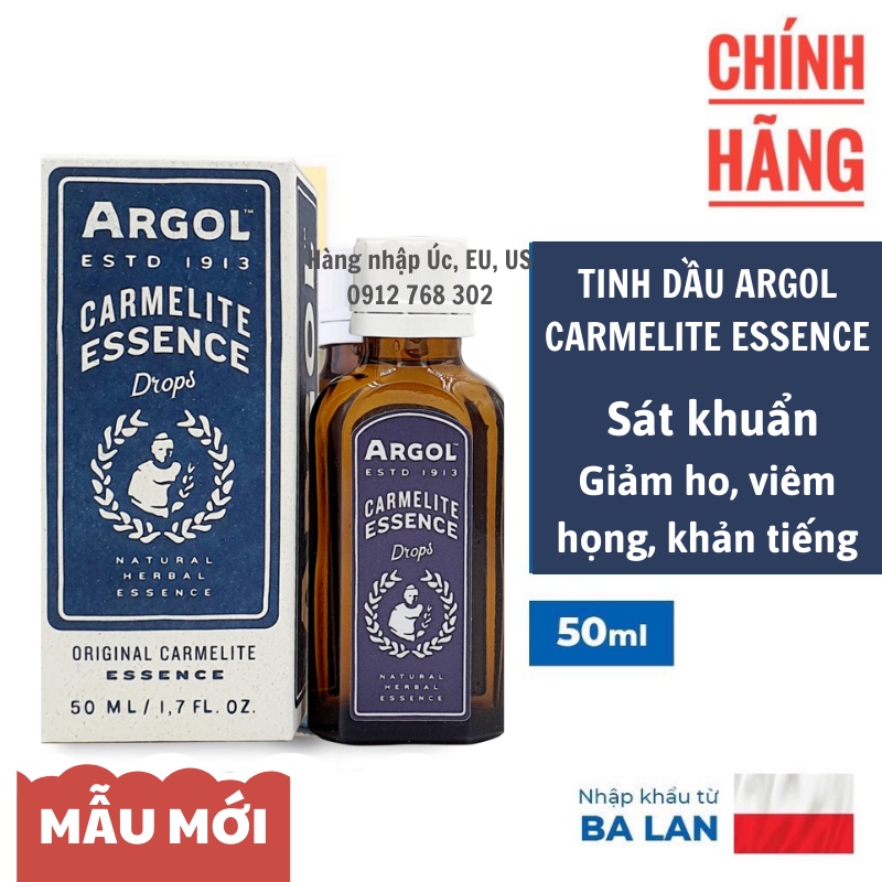Tinh dầu ARGOL CARMELITE ESSENCE giảm ho đau họng, khản tiếng, sát khuẩn mũi họng, nhập khẩu Ba Lan 