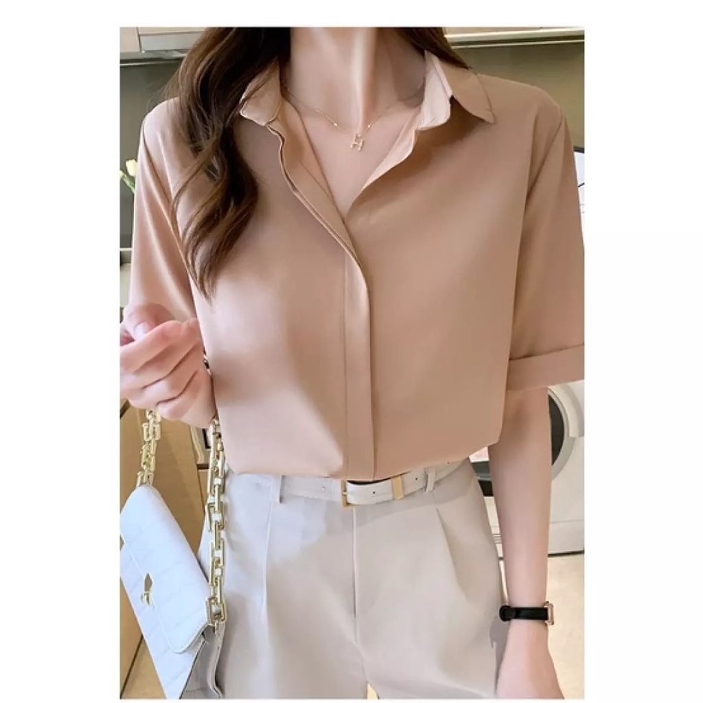 ÁO SƠ MI NỮ NGẮN TAY THỜI TRANG CÔNG SỞ CAO CẤP NHIỀU MÀU SẮC ĐEN TRẮNG XANH DA PHÙ HỢP MỌI LỨA TUỔI