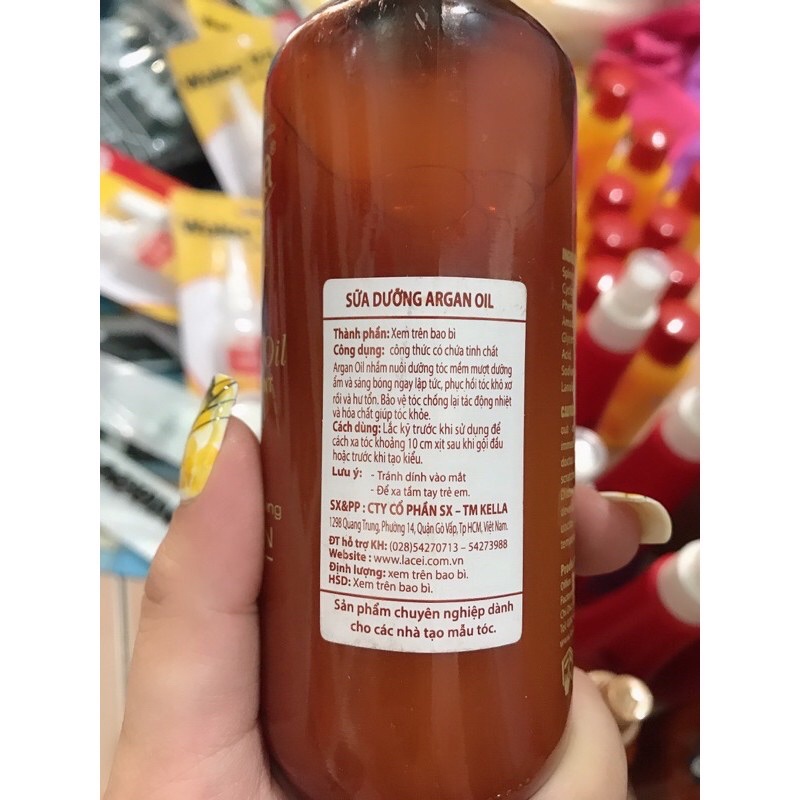 Xịt Dưỡng Tóc Kella Nâu 250ml, Sữa Dưỡng Phục Hồi Tóc Khô Xơ Kella Aragan Oil