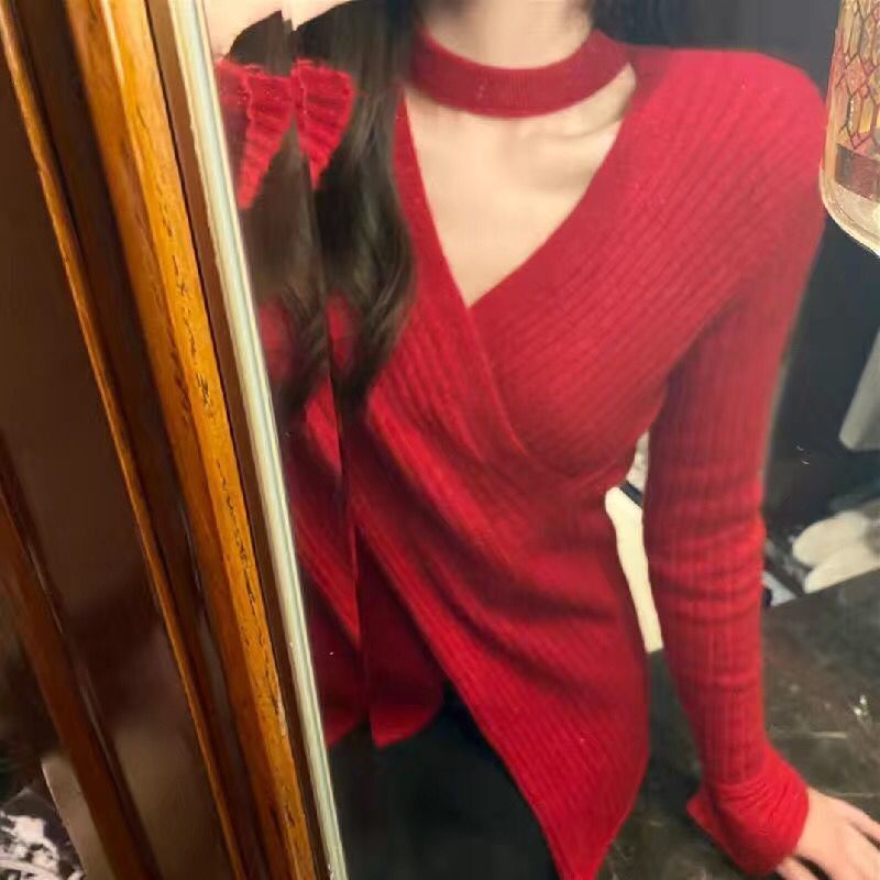 COZOK Áo sweater Tay Dài Cổ Chữ V Đan Chéo Thời Trang Cho Nữ