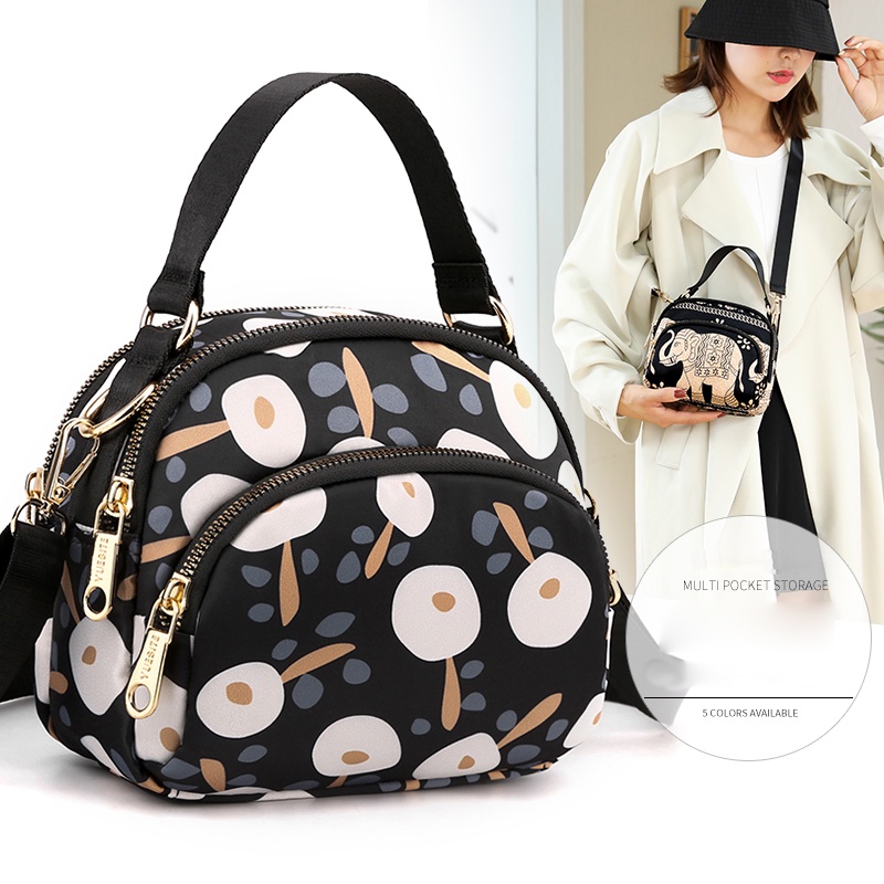 Túi Đeo Chéo Vải Canvas Họa Tiết Hoa/ Voi Phong Cách Thời Trang Mới Cho Nữ