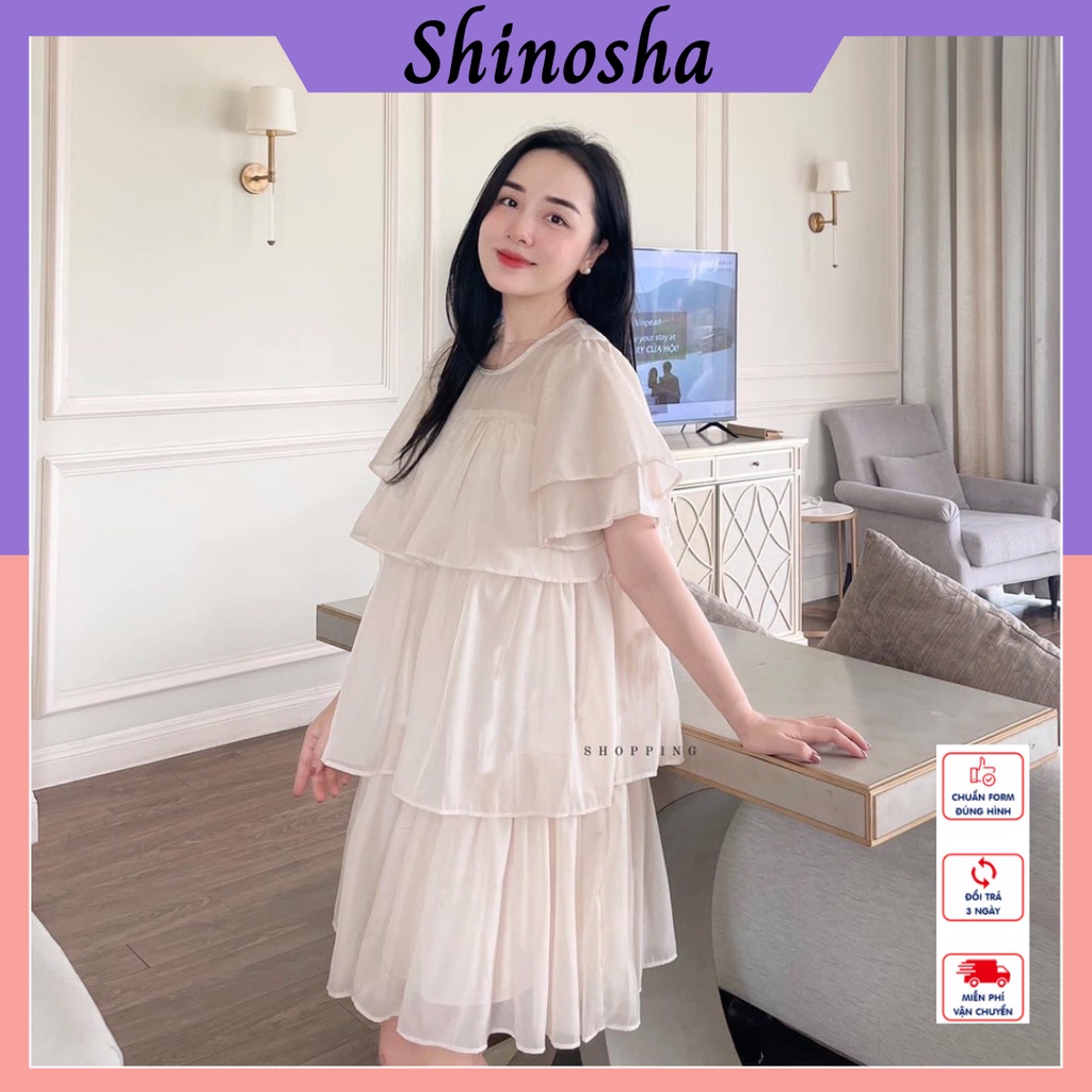 Váy nữ babydoll bánh bèo cổ tròn tay phồng nhiều tầng Shinosha V0025