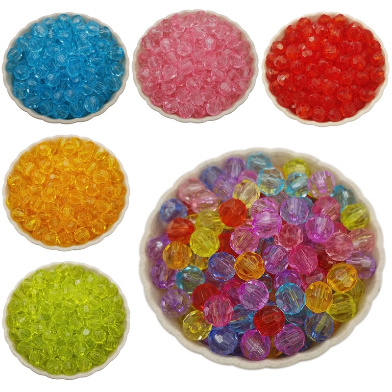 Set 100 Hạt Xỏ Lỗ Tròn 8mm Bằng Acrylic Trong Suốt Nhiều Màu Sắc Dùng Làm Trang Sức DIY