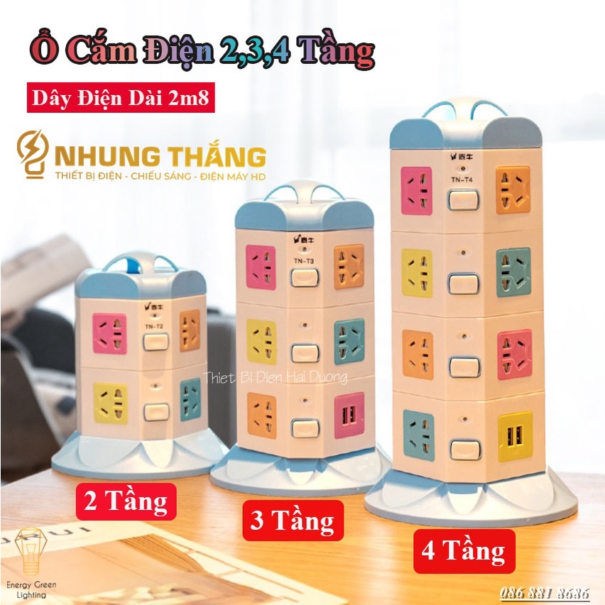 Ổ Cắm Điện Đứng Đa Năng TN-2,3,4 Tầng - Dây Dài 2m8 Tặng Kèm Phích Cắm Chuyển Đổi - Bảo Hành 1 Năm