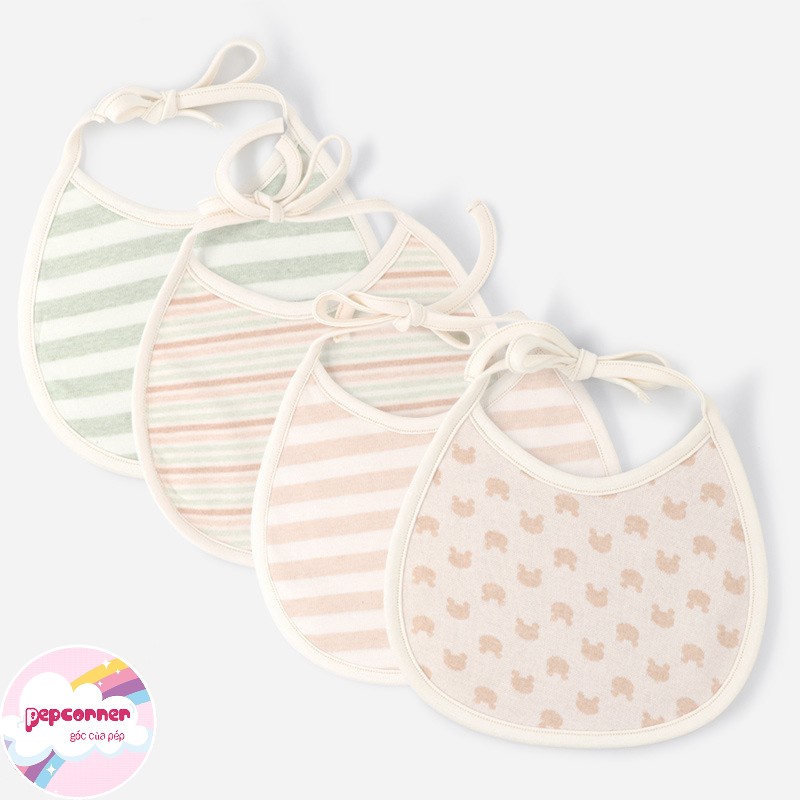 (Newborn) Yếm Sơ Sinh Organic 100% Sợi Bông Hữu Cơ Thiên Nhiên An Toàn Yếm Dãi Mềm Mịn Thấm Hút Có Dây Buộc Điều Chỉnh