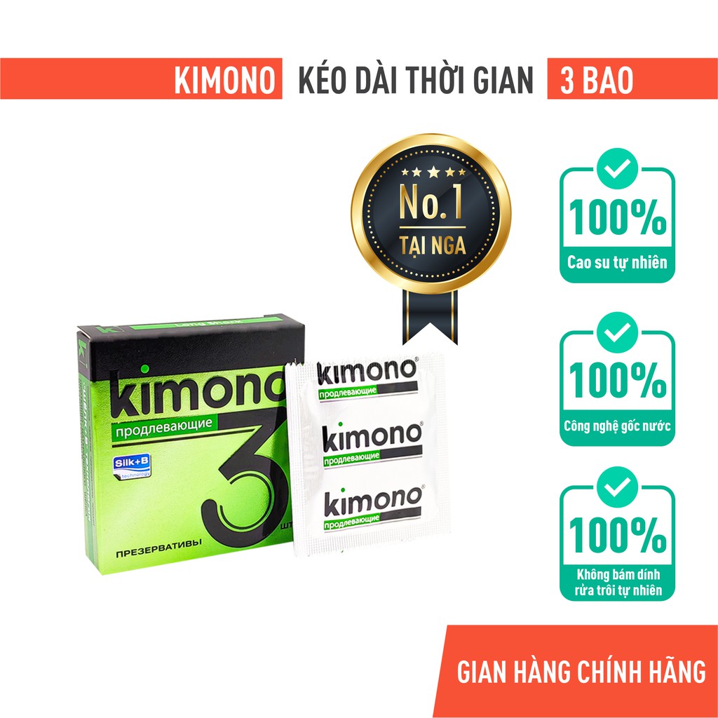 Bao Cao Su Kimono 0.03mm Green Kéo Dài Siêu Mỏng 3 Cái