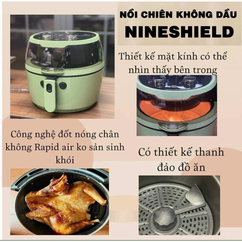 Nồi chiên không dầu Nineshield dung tích 8 lít hàng chính hãng