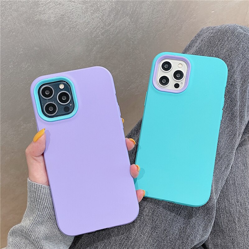 Ốp Điện Thoại Silicon Mềm Chống Sốc 3 Trong 1 Màu Kẹo Cho iPhone 13 12 11 Pro Max XS Max XR X