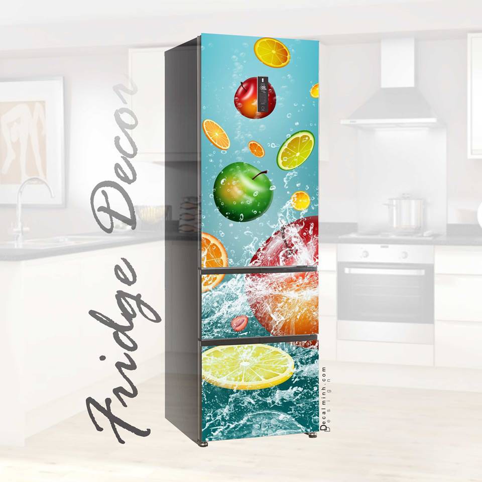 Decal 3D dán Cửa Tủ Lạnh chống thấm cao cấp mẫu trái cây (60x130cm/150cm/180cm)