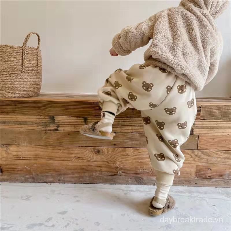 Quần dài ống rộng chất liệu cotton thiết kế dễ thương cho bé gái