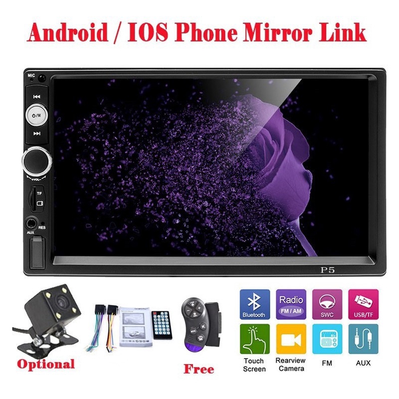 P5 7 "Double 2 Din HD Màn hình cảm ứng Xe Video MP5 Player Android / IOS MirrorLink