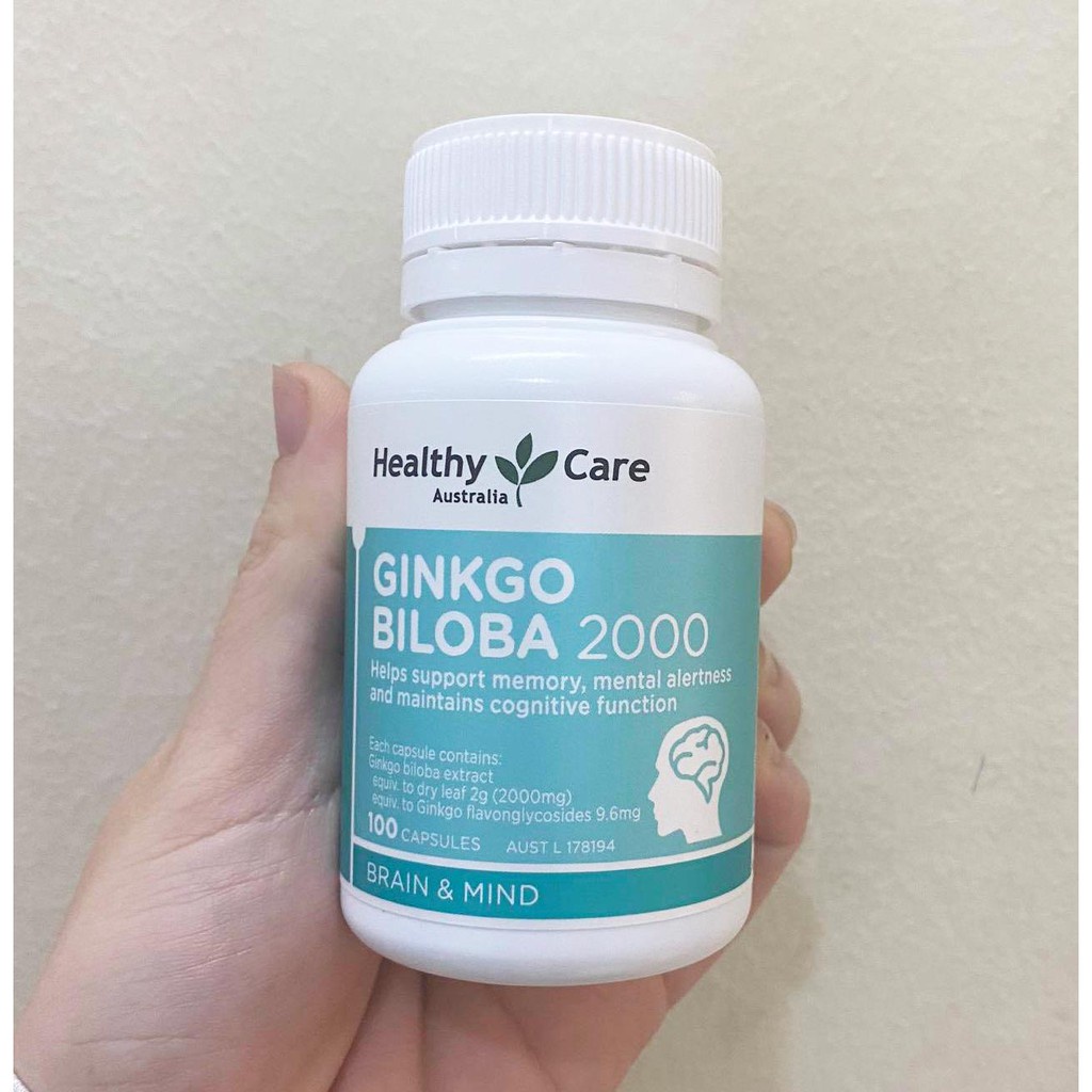 Viên Uống Bổ Não Healthy Care Ginkgo Biloba 2000 Úc  100 viên Mẫu Mới Date Xa - Hỗ Trợ Lưu Thông Tuần Hoàn Máu Não