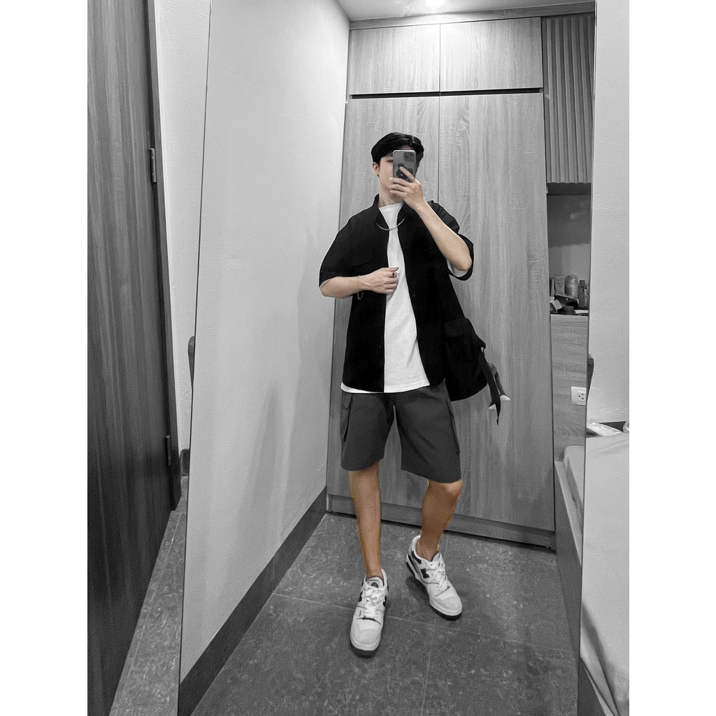 Áo sơmi kaki dù cổ pyjama túi hộp MEANSTORE nam nữ form rộng ulzzang không nhăn phong cách Hàn Quốc