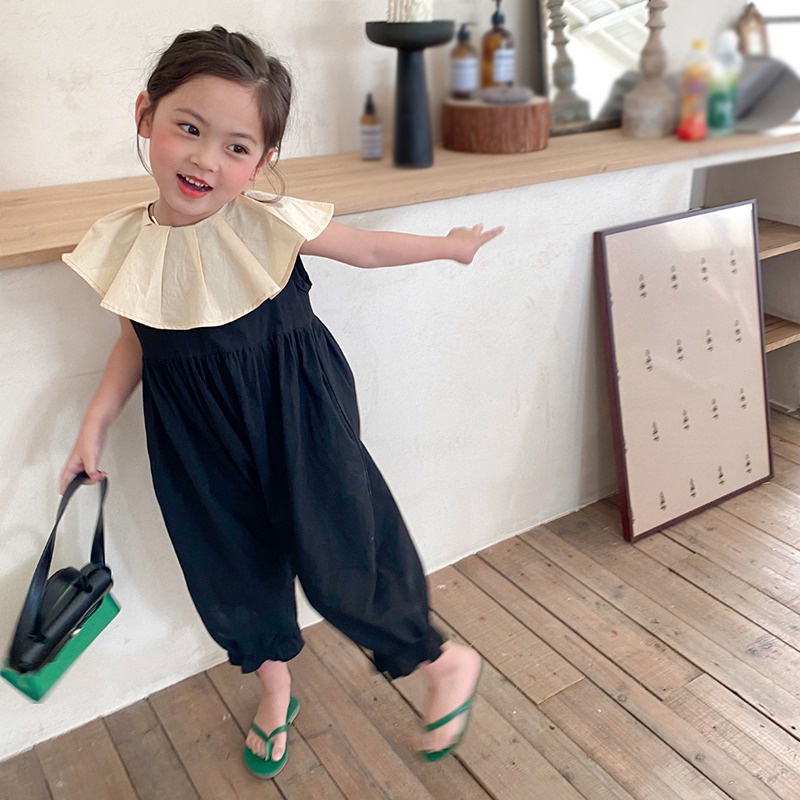 Jumpsuit Ống Rộng Cổ Bèo Tháo Rời Được Thời Trang Mùa Hè Cho Bé Gái