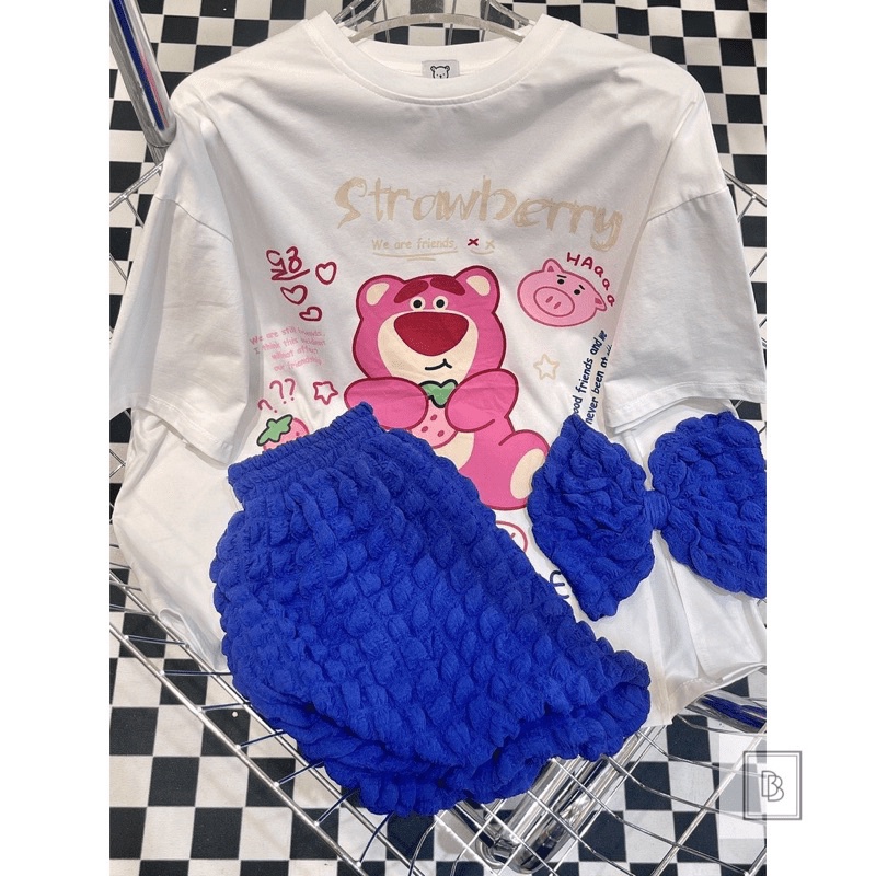 (Free Ship) MẪU HOT SÉT BỘ ÁO COTTON IN HÌNH GẤU PHỐI QUẦN XỐP NHÚN Ô VUÔNG SIÊU DỄ THƯƠNG ĐƯỢC CHỊ EM SĂN ĐÓN UP Shop V