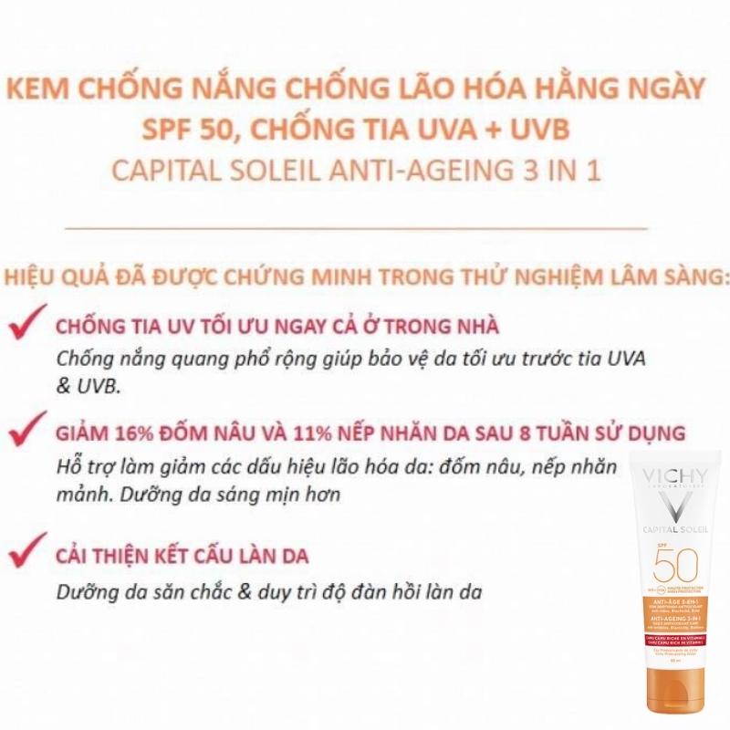 Vichy Kem Chống Nắng Ngăn Ngừa Lão Hoá Vichy Capital Soleil Anti-Ageing 3in1 SPF50+ 50ml