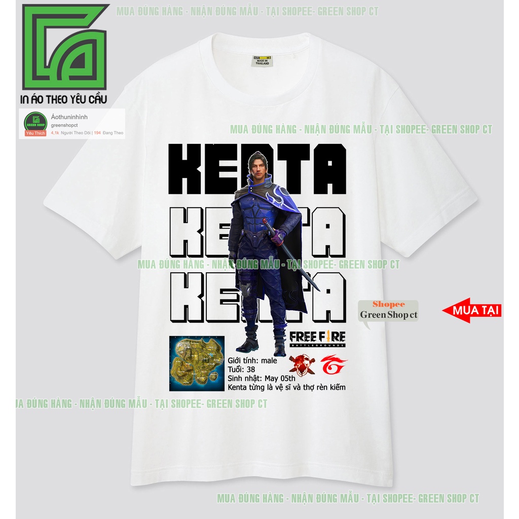 Áo Thun Free Fire Nhân Vật Kenta Mẫu Cực Chất In Tại Shop Cotton Đủ Size Cho Trẻ Em S399