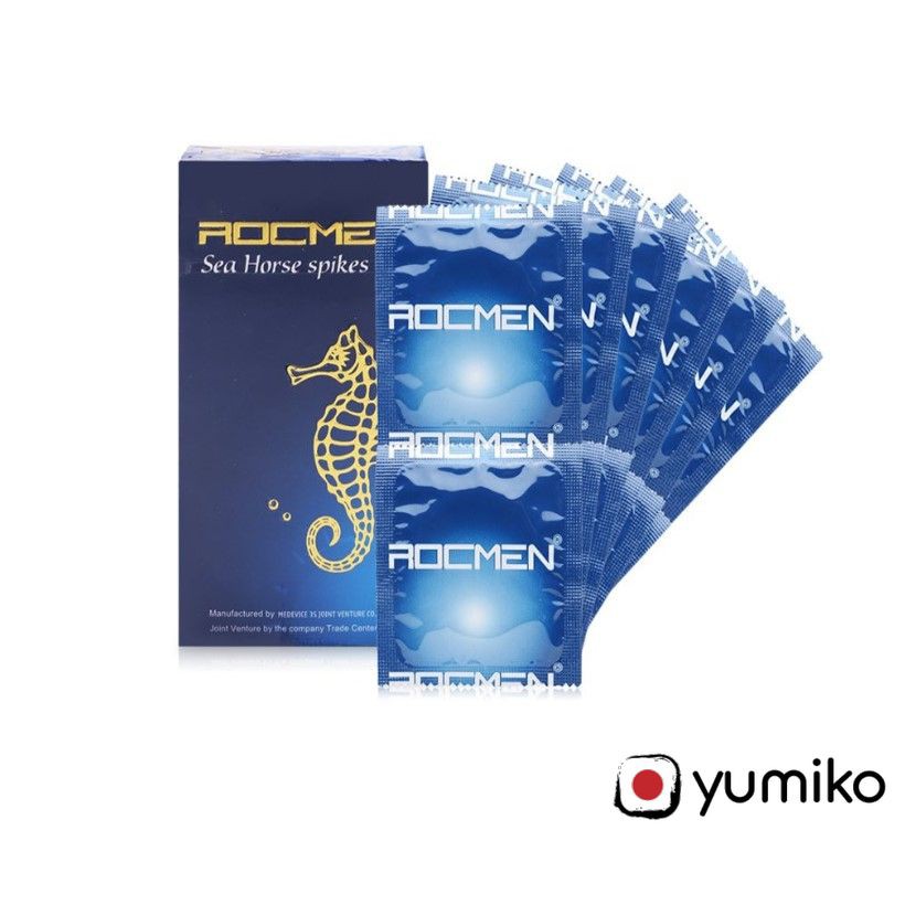 Bao Cao Su Gân Gai ROCMEN SEA HORSE Cá Ngựa Xanh, Hộp 12 bcs