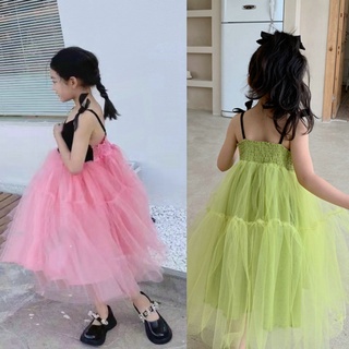  Hàng Có Sẵn Đầm Hai Dây Phối Lưới Đính Nơ Phong Cách Hàn Quốc Ngọt Ngào Cá Tính Mùa Hè Dành Cho Bé Gái