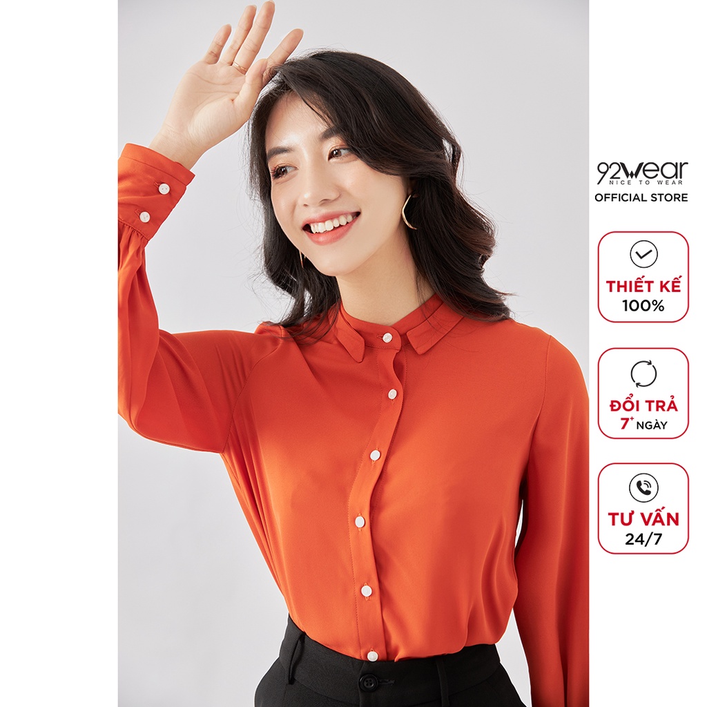 Áo Sơ mi nữ công sở 92WEAR đủ màu, đủ size, dài tay cổ trụ 2 lớp ASW1030