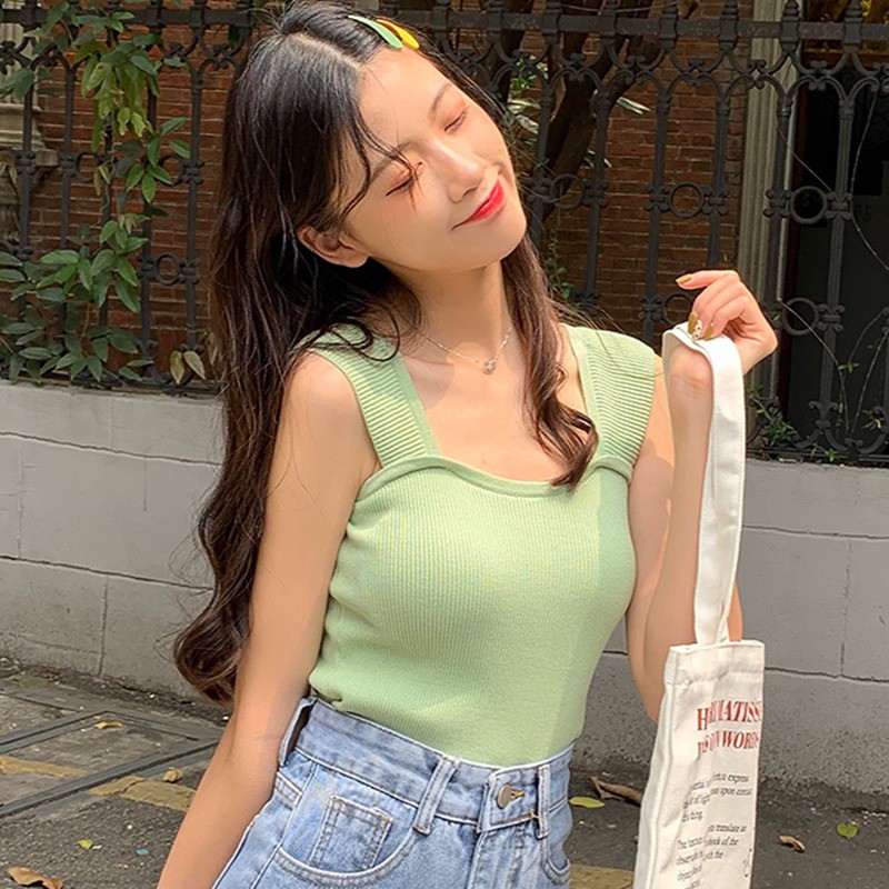 Áo không tay dệt kim thiết kế cổ vuông thanh lịch | BigBuy360 - bigbuy360.vn