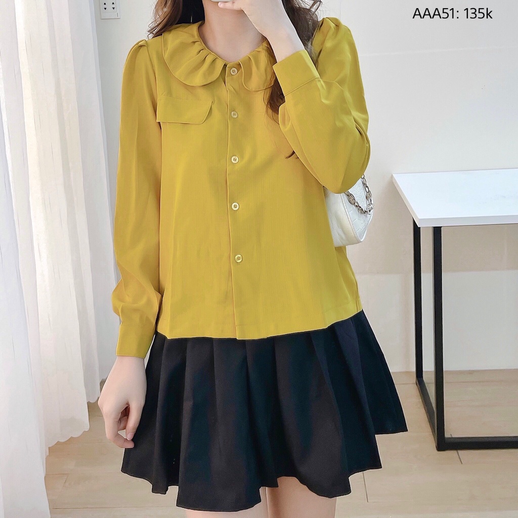 Áo sơmi cổ xếp ly túi nắp công sở form rộng tay dài đẹp Chibest AAA51