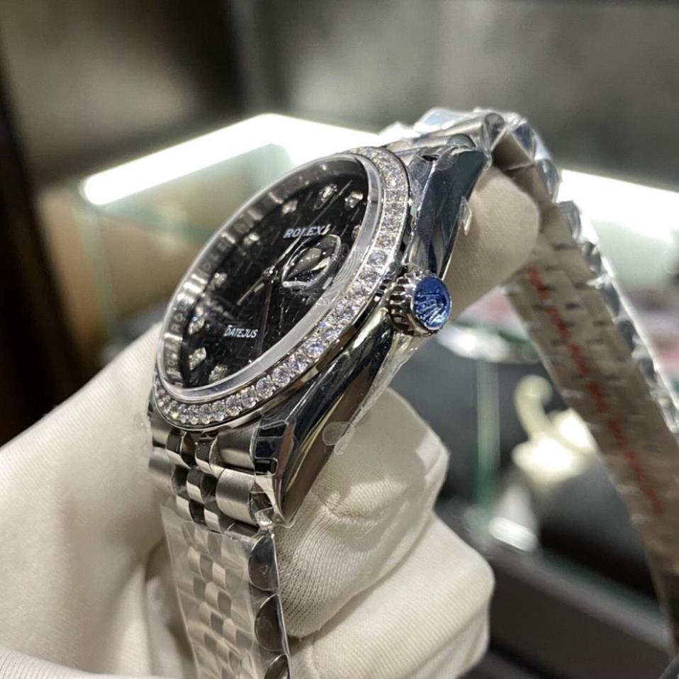 Đồng hồ Nam Rolex -đồng hồ cơ Automatic máy nhật classic mặt Đen 3D viền đá size 36mm-38mm