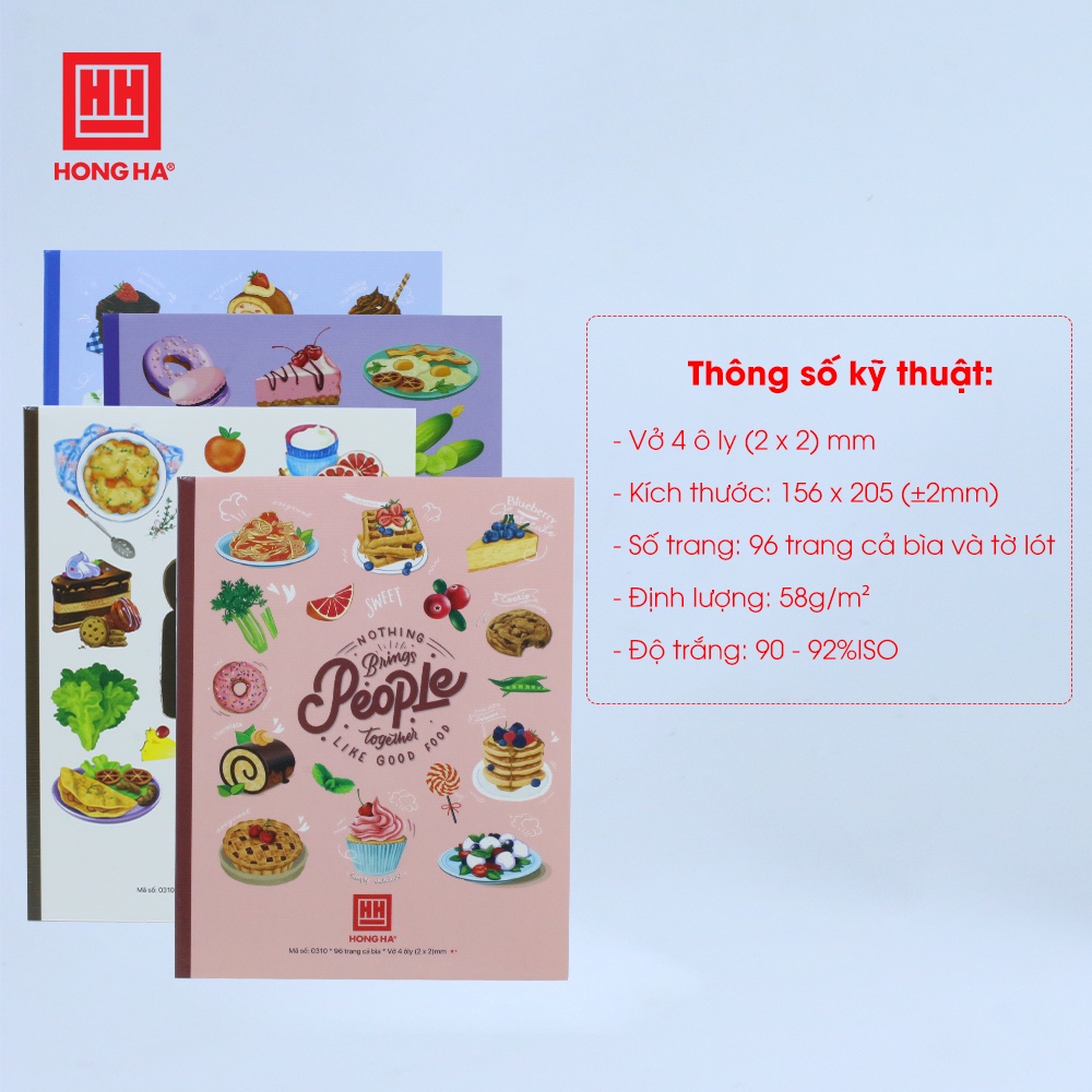 Vở 4 ô ly 96 trang Hồng Hà Class Foody - 0310 | Dành cho học sinh miền Trung - Nam
