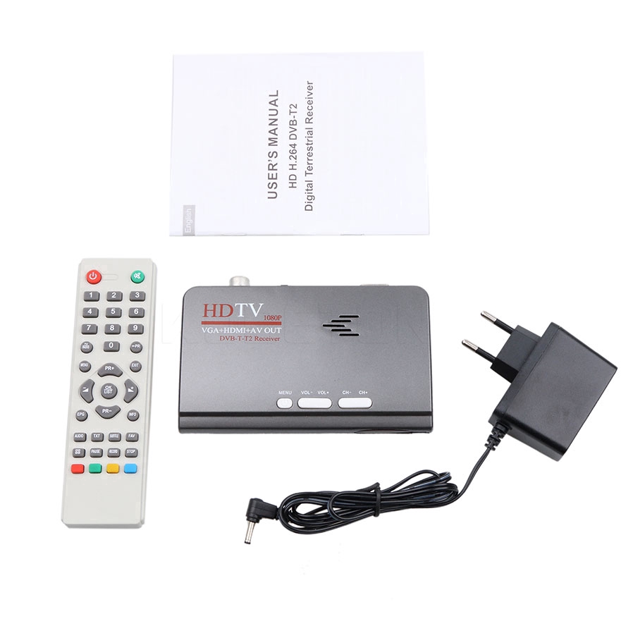 Đầu thu sóng TV HDMI 1080P DVB-T / DVB-T2 có điều khiển từ xa kèm phụ kiện