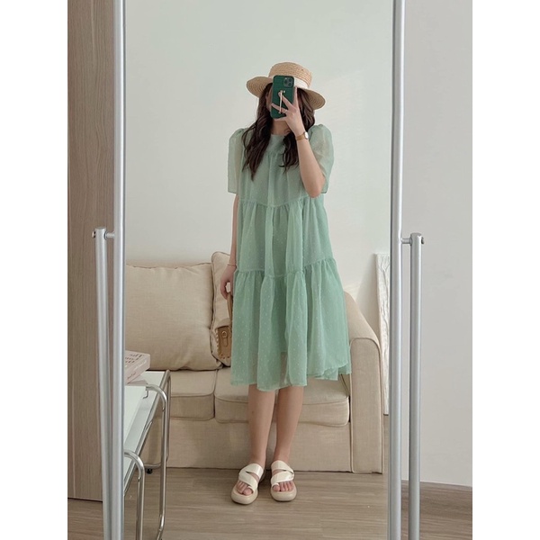 Đầm váy babydoll voan chấm bi 3 màu