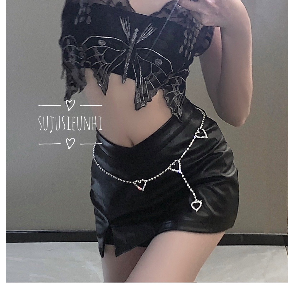 Dây xích đeo trang trí váy, quần hoặc eo hình trái tim đính đá nhân tạo