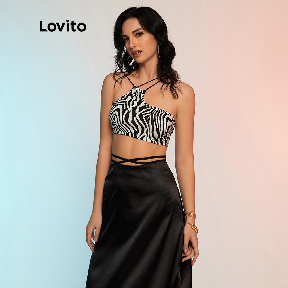 Lovito Áo Tank Top Họa Tiết Kẻ Sọc Ngựa Vằn Màu Đen Dợi Cảm L12D47 | BigBuy360 - bigbuy360.vn