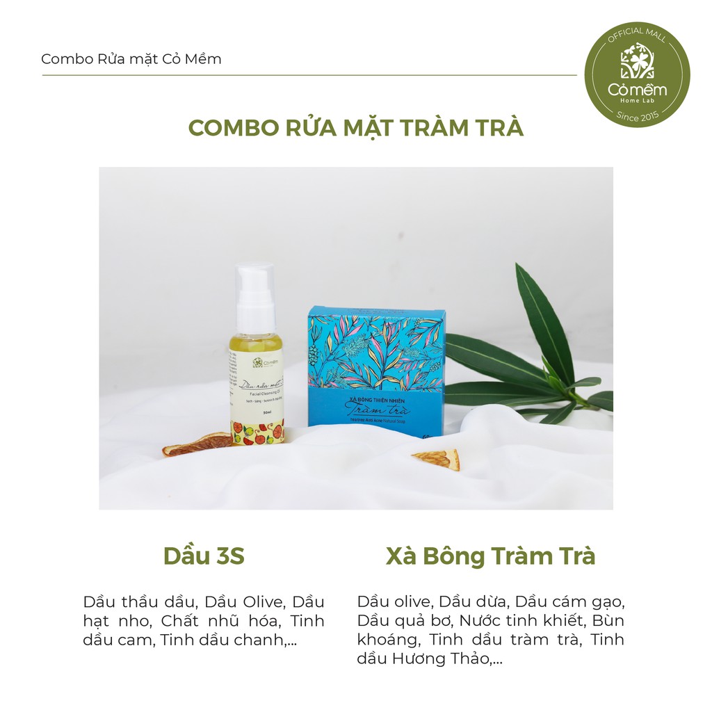 Combo Dầu Rửa Mặt và Xà Bông Tràm Trà - Làm Sạch Da - Kiềm Dầu - Giảm Mụn Cỏ Mềm