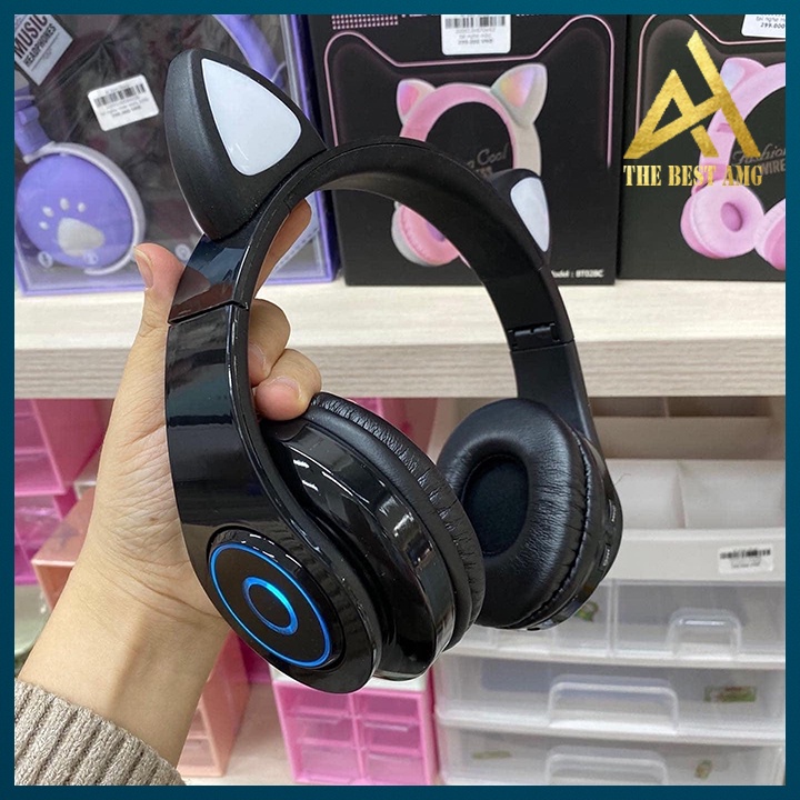 Tai Nghe Chụp Tai Có Mic LED 7 Màu Headphone Bluetooth Tai Mèo B39 Tai Nghe Nhạc Điện Thoại Không Dây Mini
