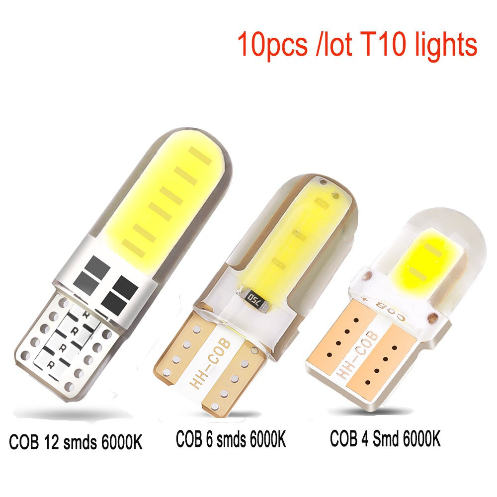 Set 10 Đèn Led T10 Cob 4 / 6 / 12 Smd 5730 12v Ánh Sáng Trắng Dành Cho Ô Tô