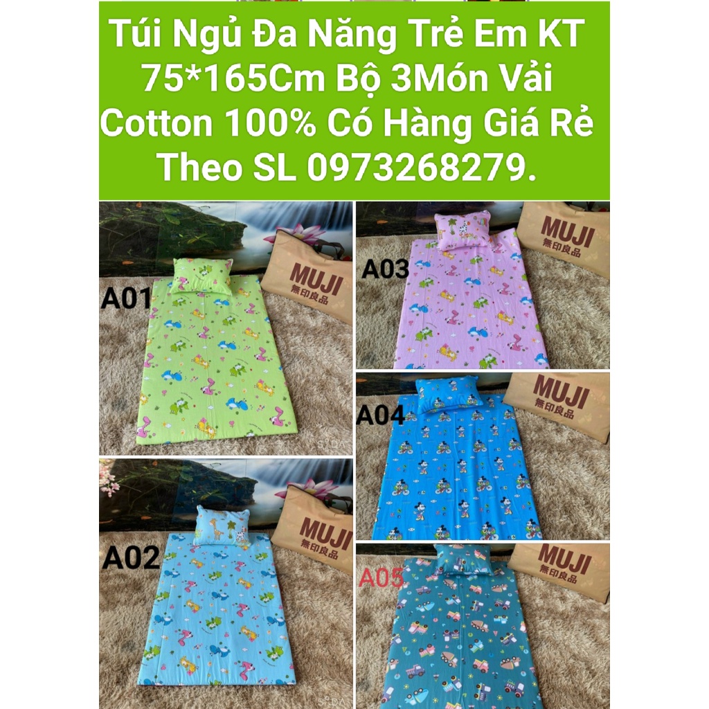 Túi ngủ cho bé KT 75 x160cm kèm ruôt gối 3món trong một túi nhiều màu hình con giống ngộ nghĩnh đẹp giá 240000