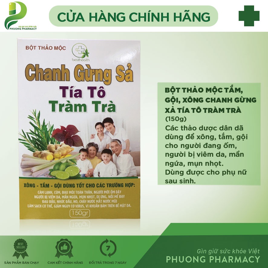 Bột thảo mộc tắm, gội, xông Chanh Gừng Xả Tía tô Tràm Trà