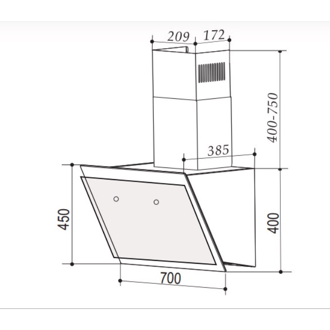 Máy hút mùi nhà bếp BAUER BC 70MSI / Máy hút mùi bếp kính vát cảm ứng cao cấp Bảo hành chính hãng 2 năm | BigBuy360 - bigbuy360.vn