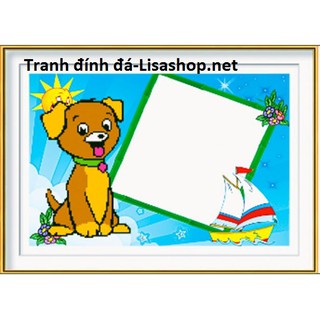Tranh đính đá CON CHÓ có lồng hình YN5113( 56x40cm)