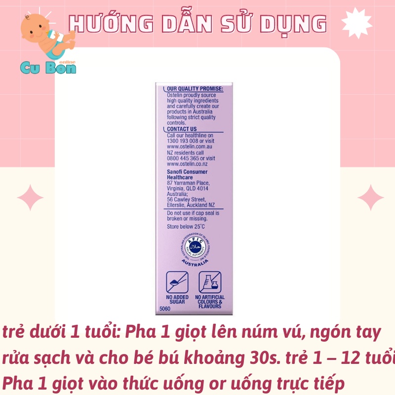 vitamin d3 cho trẻ sơ sinh Ostelin Infant vitamin d3 drops dạng giọt 2.4ml của úc cho bé từ sơ sinh đến 12 tuổi