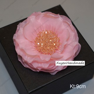 Hoa Hồng Cài Áo Handmade Nhụy Pha Lê Cao Cấp 9Cm (Cam Kết 100% Ảnh Do Shop Tự Chụp)Full Hộp