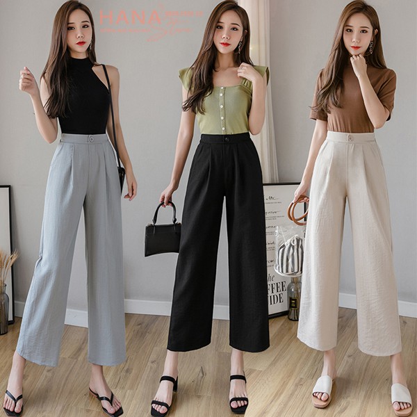 Quần Culottes đũi ống rộng lửng bigsize dáng suông 9 tấc nữ - Màu Đen Trắng - Vải đũi xước mềm mặc công sở đi biển ở nhà