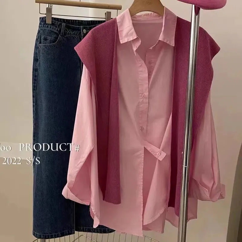Áo Sơ Mi Tay Dài Dáng Rộng Màu Trơn Thời Trang Hàn Quốc 2022